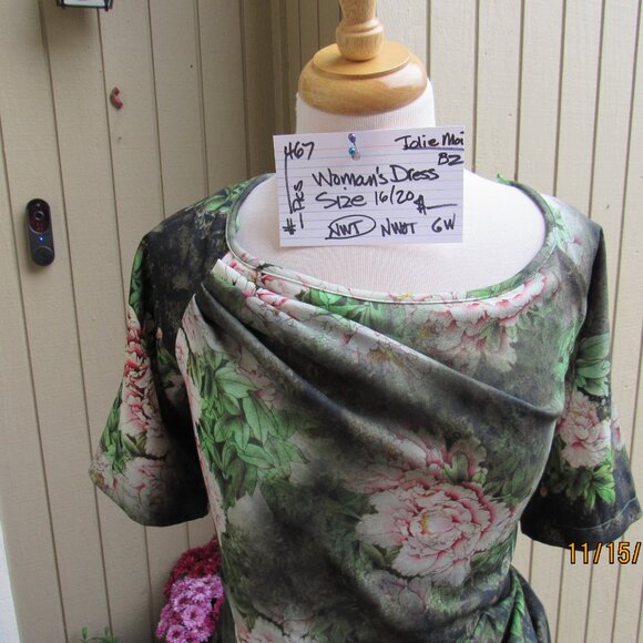 #467 NEW WOMAN'S GREEN FLORAL SHEATH DRESS BY JOLIE MOI (SIZE 16US) - Picture 3 of 4